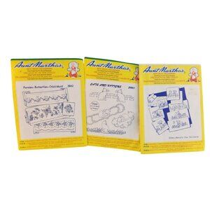 Aunt Marthas Hot Iron Transfer Patterns - Pansies Butterflies Cats Lot Of 3